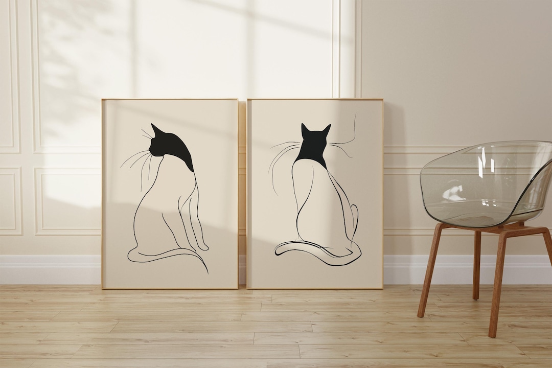 Minimalist Cat Line Art Prints, Modern Home Decor, Set of 2 - Etsy