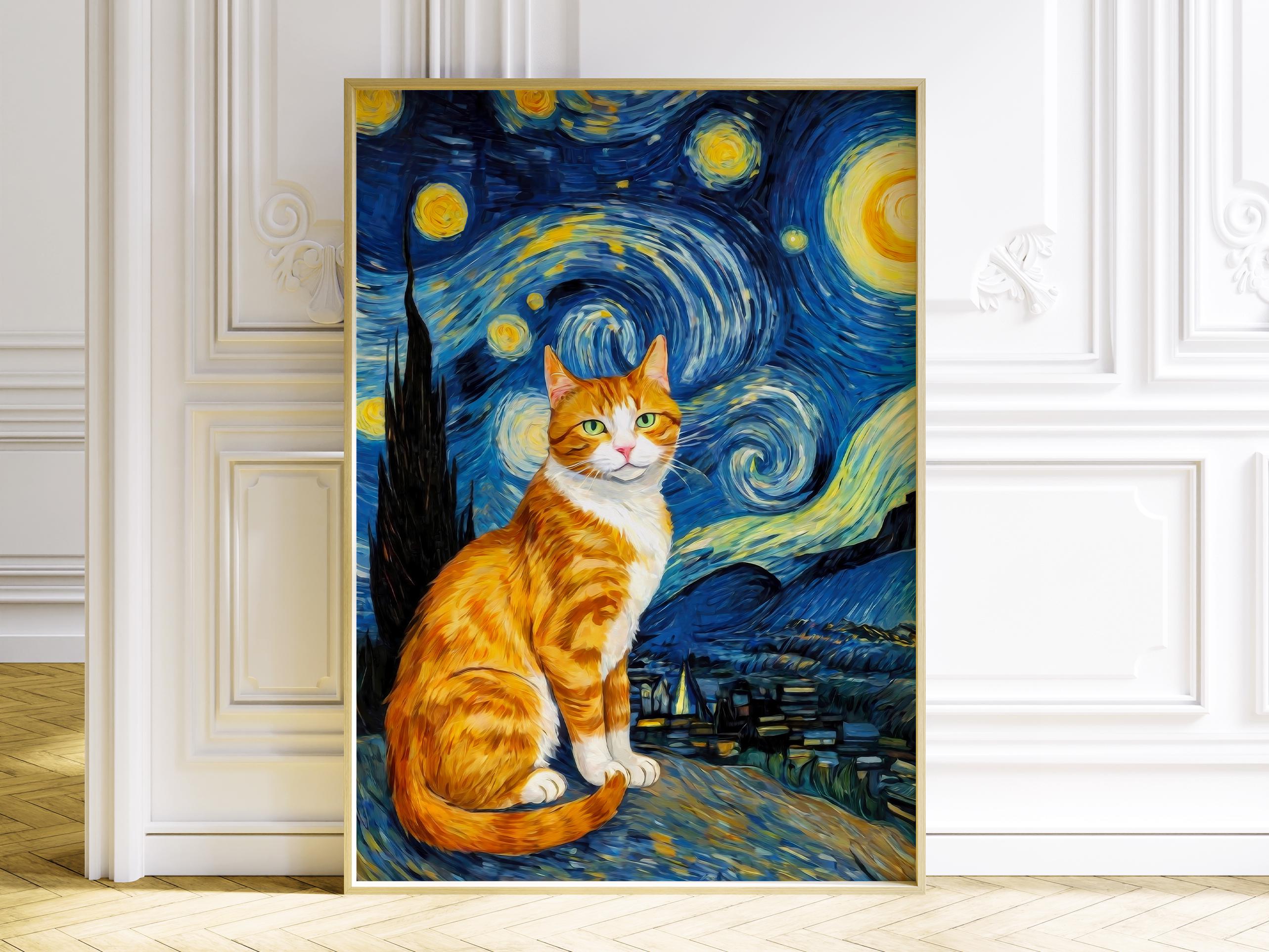 フィンセント・ファン・ゴッホの猫の星月夜プリント、ジンジャー