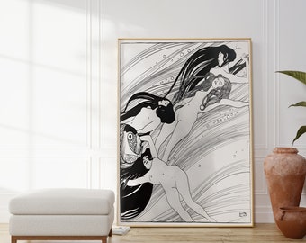 グスタフ・クリムト「魚の血」プリント、魚の血のアートポスター、白黒