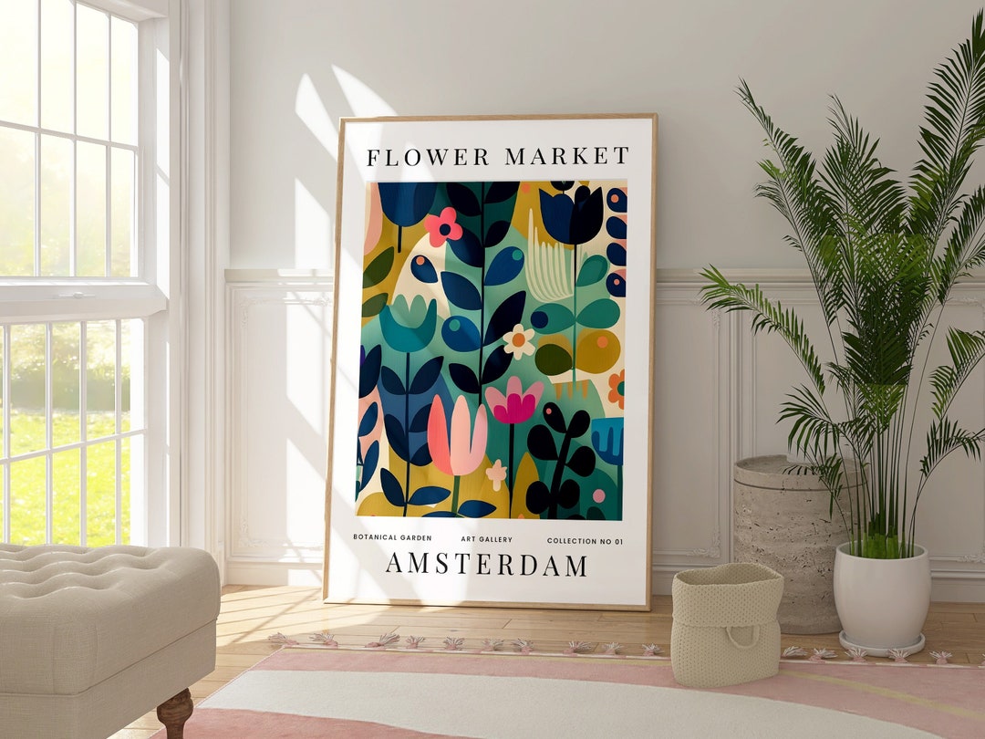 Flower Market Amsterdam Art Print, Botanical Garden Poster, Colorful ...