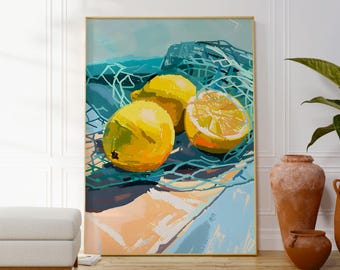 Lemon Print, Modern Fruit Art Poster, Citrus Wall Art Decor, Kitchen Print, Contemporary Art, Dining Wall Art, Painting Style, Art Gift Idea