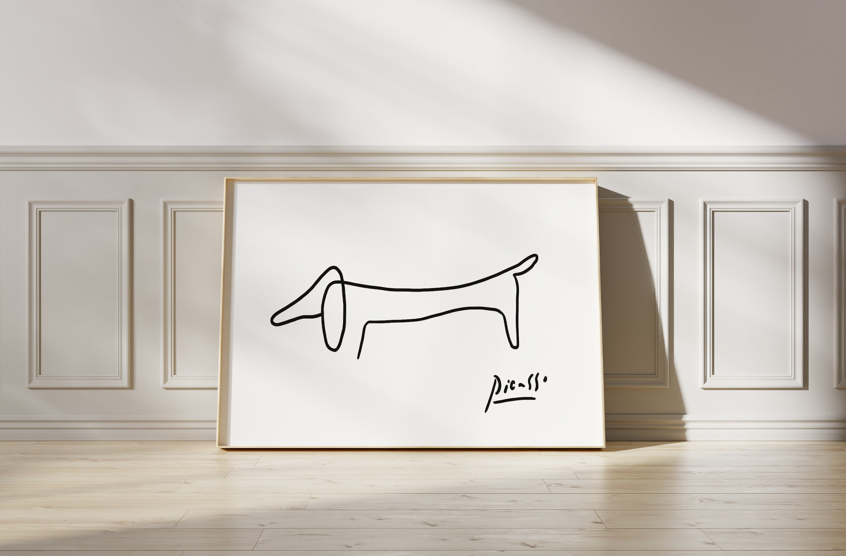 Pablo Picasso Sausage Dog Print, Minimalist Black and White Wall