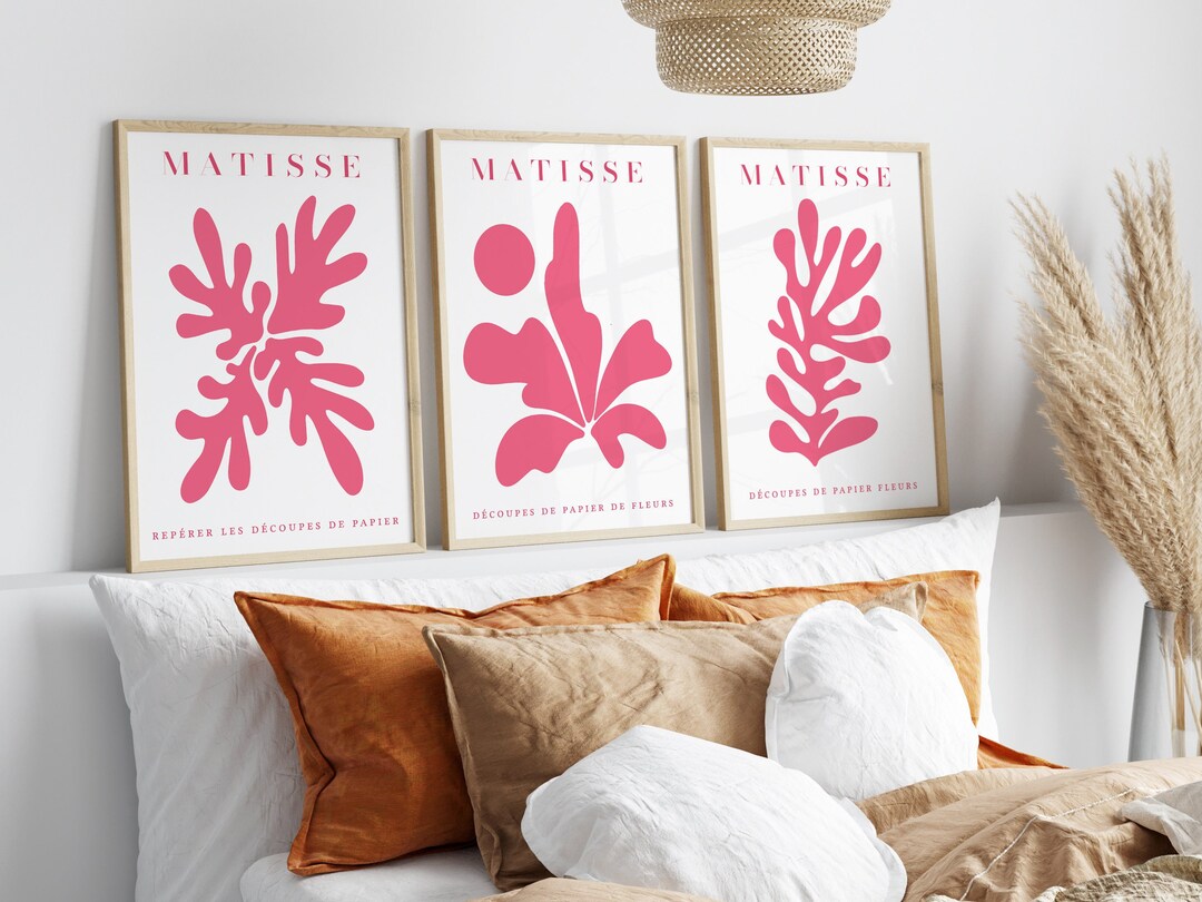Set of 3 Pink Henri Matisse Floral Art Prints, Modern Illustration ...