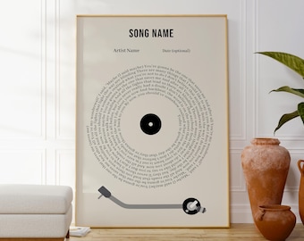 Personalized Song Lyrics Vinyl Record Print, Custom Music Art, Anniversary Gift, Wall Decor