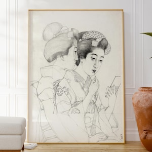 Frau in einem Sommer Kimono Druck, Goyo Hashiguchi Kunst Poster, Traditionelle Japanische Wand Kunst, Bleistift Skizze, Elegante Kunst für Zuhause, Geschenkidee
