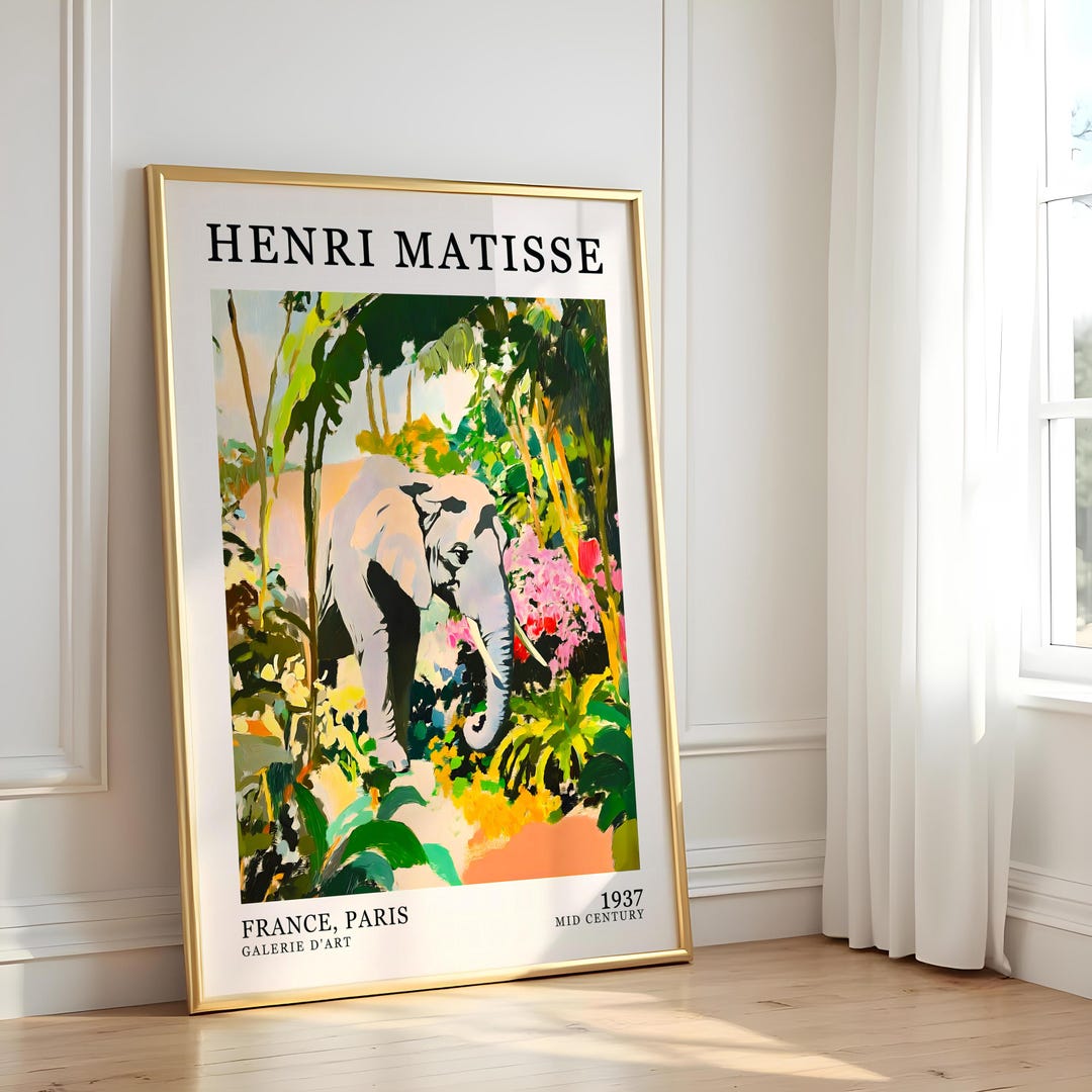 Henri Matisse Elephant Botanical Print, Modern Jungle Wall Art