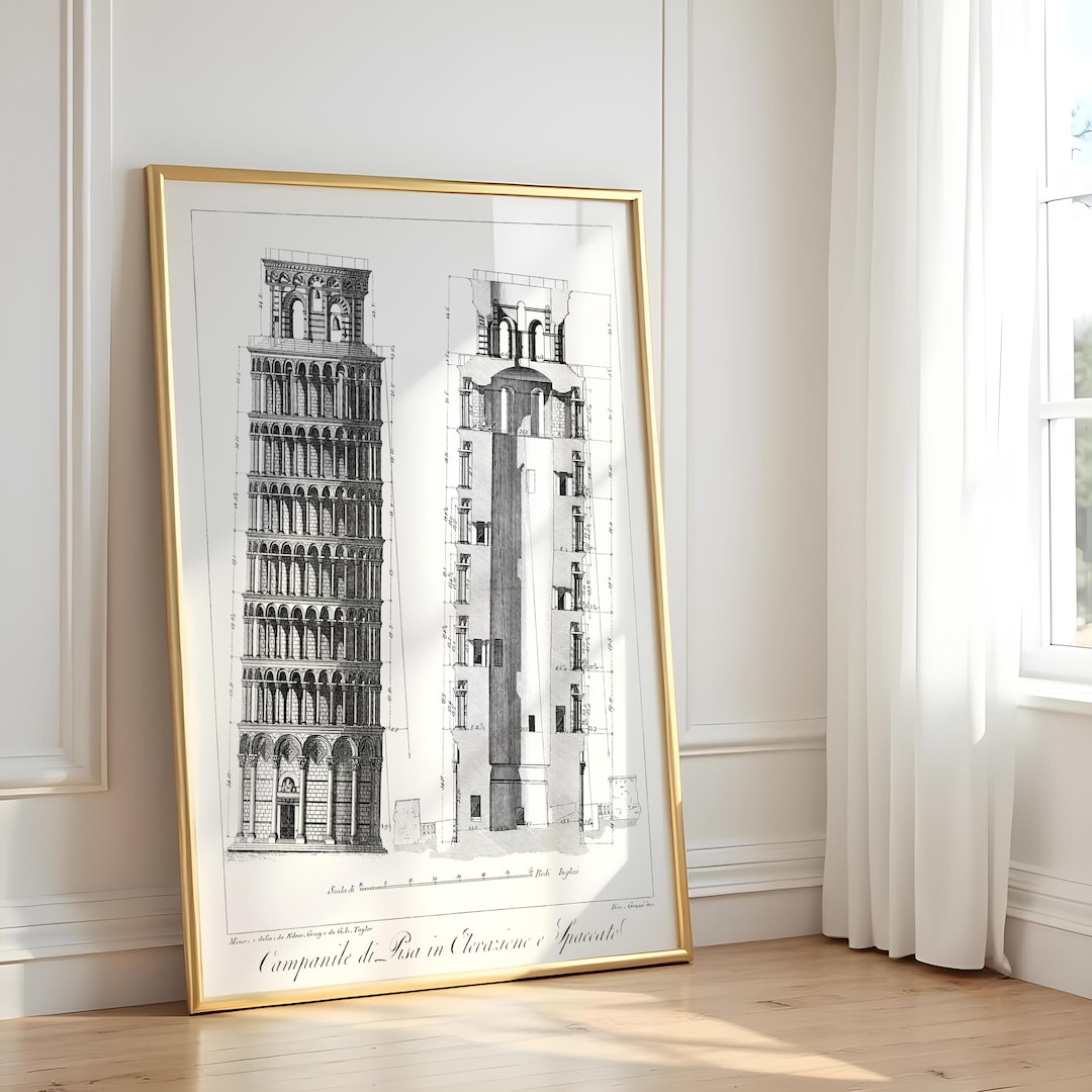 The Leaning Tower of Pisa Blueprint Poster, Tower of Pisa