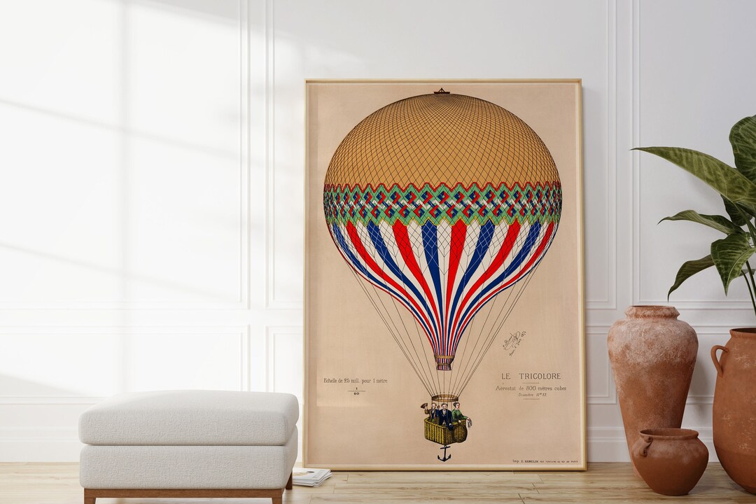 Vintage Hot Air Balloon Print, Le Tricolore Poster, Antique French ...