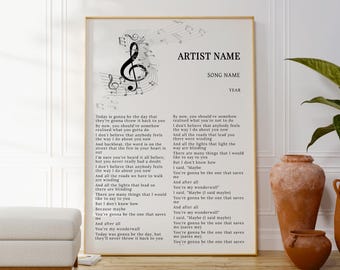 Personalized Song Lyric Art Print, Custom Music Poster, Anniversary Gift, Wall Decor