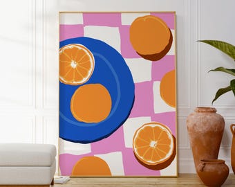Orange Still Life Art Print, Colorful Kitchen Wall Decor, Modern Fruit Poster