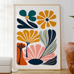 Estampa de flores geométricas, pôster de arte floral moderna para parede, decoração botânica para casa, parede de galeria, decoração para sala de estar, estampa para quarto, presente para ela