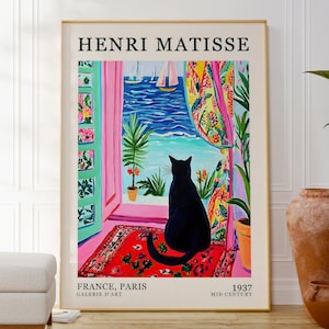 Henri Matisse Cat Print, Mid Century Modern Art, Paris Seascape