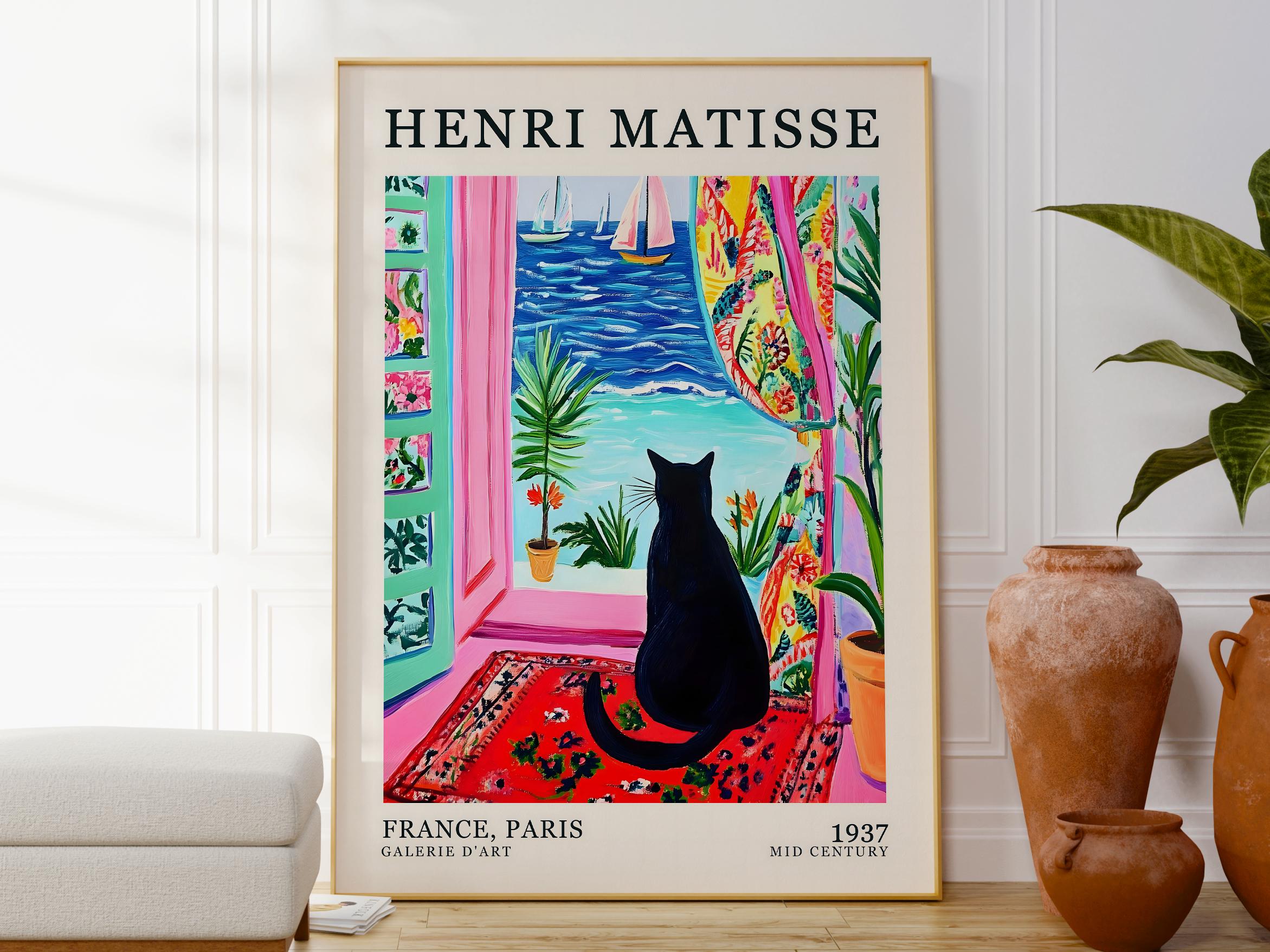 Henri Matisse Cat Print, Mid Century Modern Art, Paris Seascape