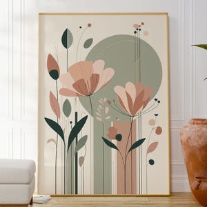 Estampa floral contemporânea, pôster de arte floral minimalista, decoração botânica, inspiração na natureza, estampa boho, presente de inauguração, belas artes elegantes