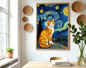 フィンセント・ファン・ゴッホの猫の星月夜プリント、ジンジャー