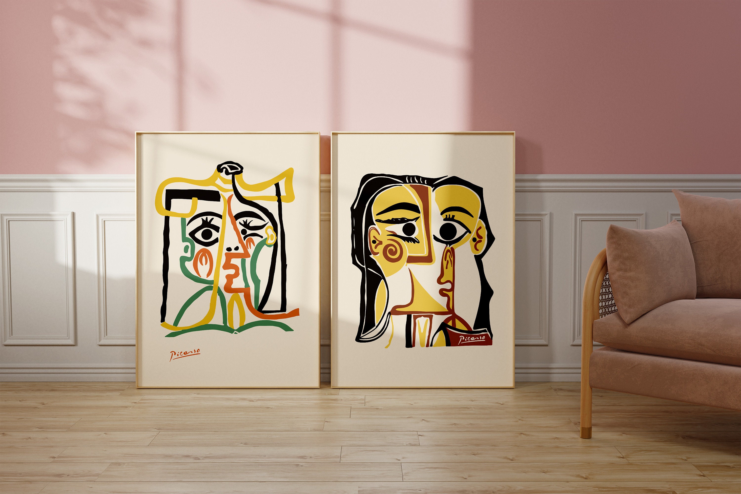 Picasso 飾り Picasso Inspired Prints, Abstract Face Art, Modern Home Decor, Set