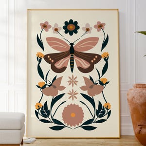 Impressão de borboleta moderna, pôster de arte de parede botânica, arte floral de animais, decoração de berçário, belas artes elegantes, presente de arte inspirado na natureza
