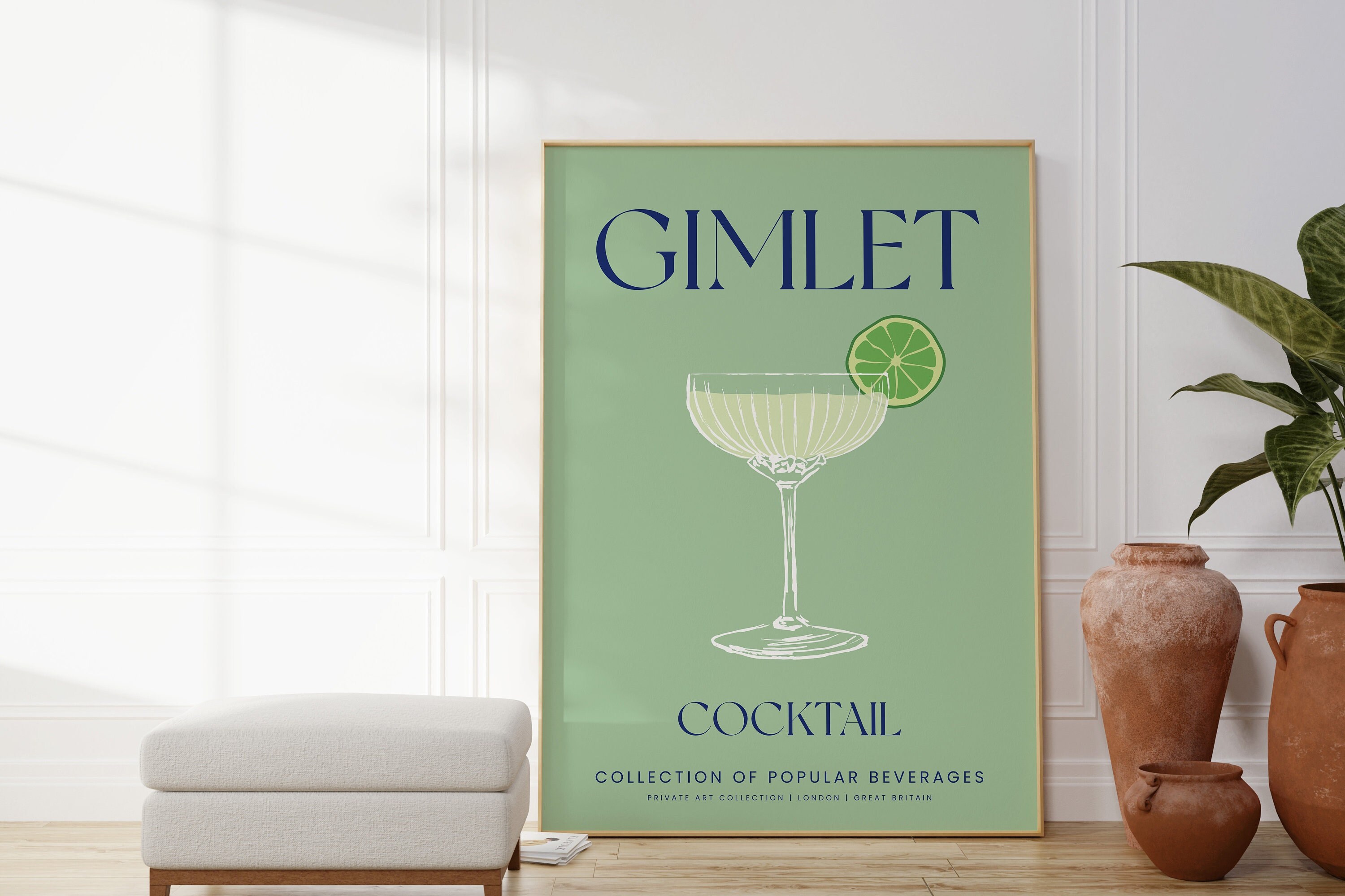 Gimlet Cocktail Green Poster, Original Party Print, Bar Wall Decor, Fun Alcohol Gift, Minimalist Modern Art, Gift Idea For Her, Fine Artwork