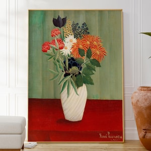 Impresión de bodegón de Henri Rousseau, póster de jarrón de flores, ramo de flores, artista francés, regalo de inauguración de la casa, decoración moderna para dormitorio, galería de pared