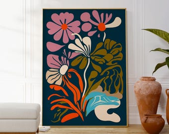 Abstract Floral Print, Modern Botanical Art Poster, Geometric Flower Artwork, Contemporary Decor