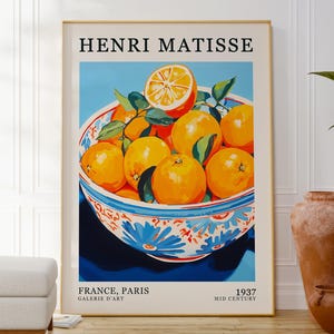 Bowl of Oranges Print, Henri Matisse Poster, Modern Kitchen Wall Art Decor, Fruit Artwork, Colourful Gift Idea For Her, Housewarming Decor