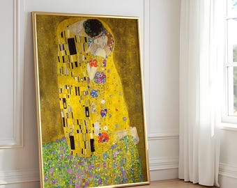 Stampa artistica "Il Bacio" di Gustav Klimt, riproduzione dorata di alta qualità, decorazione romantica per la parete della galleria.