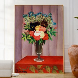 Póster de jarrón de flores de Henri Rousseau, impresión de arte bodegón, decoración floral para pared, impresión inspirada en la naturaleza, ramo de flores, obra de arte francesa, regalo artístico