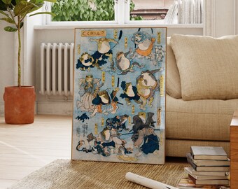 日本のカエルの版画、浮世絵の壁画、ヴィンテージの動物のイラスト