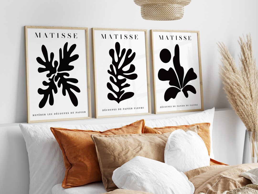 Set of 3 Henri Matisse Clean Fine Art Shapes Prints, Modern Floral Art