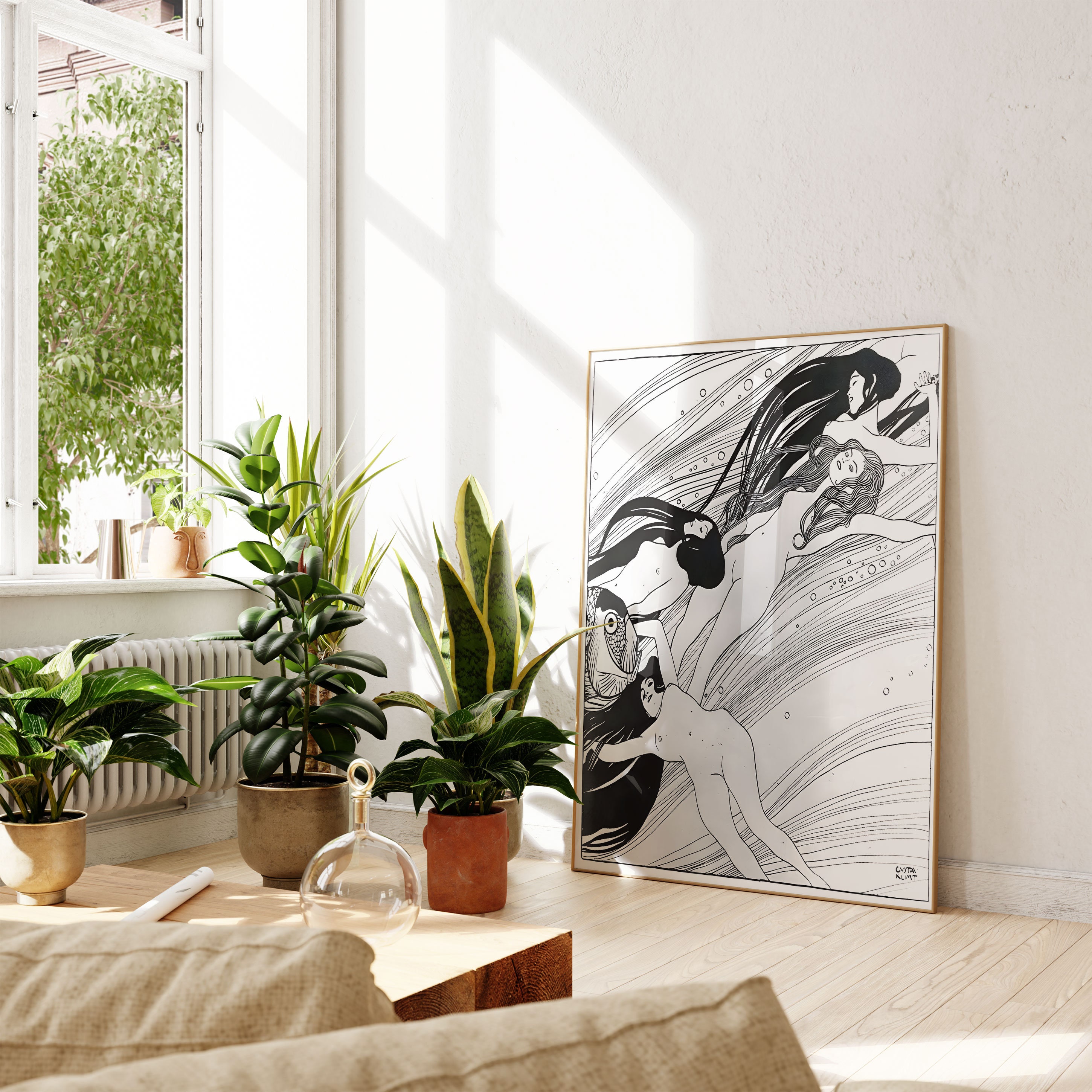 グスタフ・クリムト「魚の血」プリント、魚の血のアートポスター、白黒