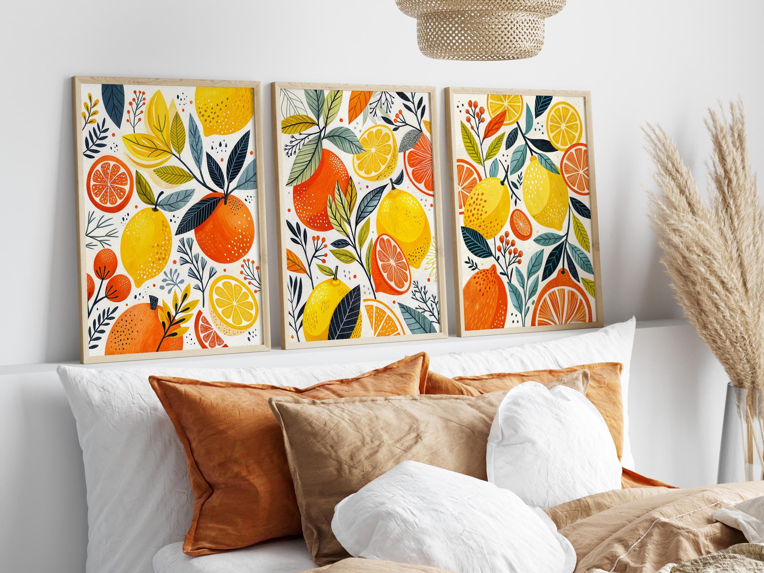 Botanical Citrus Fruit Print Set of 3, Kitchen Wall Art, Modern