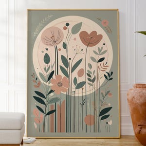 Estampa de flores abstratas geométricas, pôster de arte floral minimalista para parede, decoração moderna para casa, inspiração na natureza, arte botânica, ideia de presente artístico