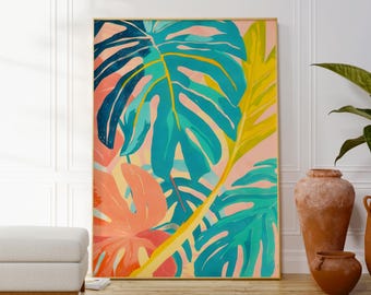 Abstract Monstera Plant Print, Colourful Natural Art Poster, Botanical Home Decor, Modern Nature Inspired Artwork, Gift Idea For Her