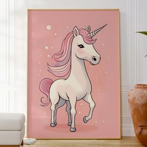 Pink Unicorn Print, Cute Unicorn Wall Poster, Kids Room Decor, Nursery Wall Art, Little Girl Room Art, Daughter Gift Idea, Minimalist Design