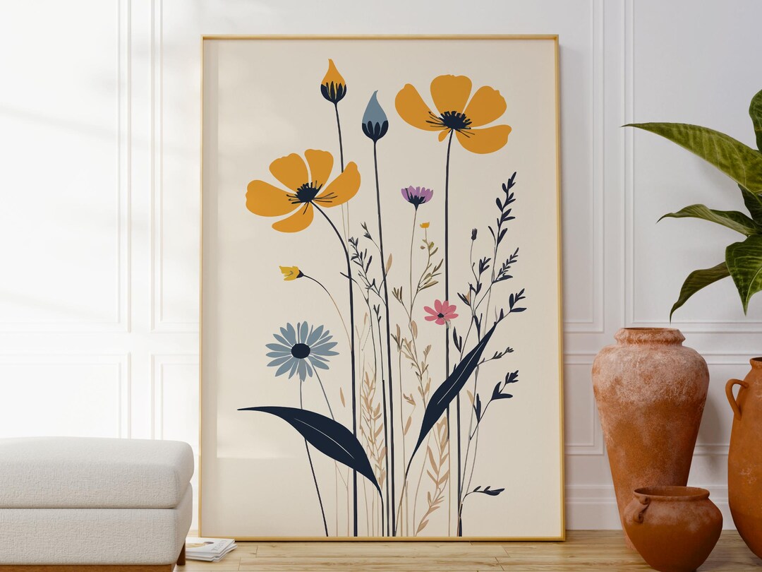 Minimalist Floral Art Print, Modern Home Wall Decor, Elegant Flower ...