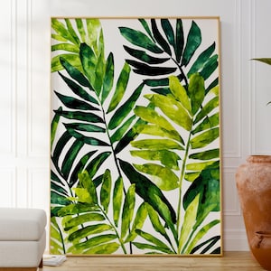 Botanical Green Plant Poster, Modern Abstract Floral Print, Stylish Plant Lovers Gift, Original Artwork, Minimalist Nature Inspired Wall Art