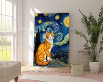 フィンセント・ファン・ゴッホの猫の星月夜プリント、ジンジャー
