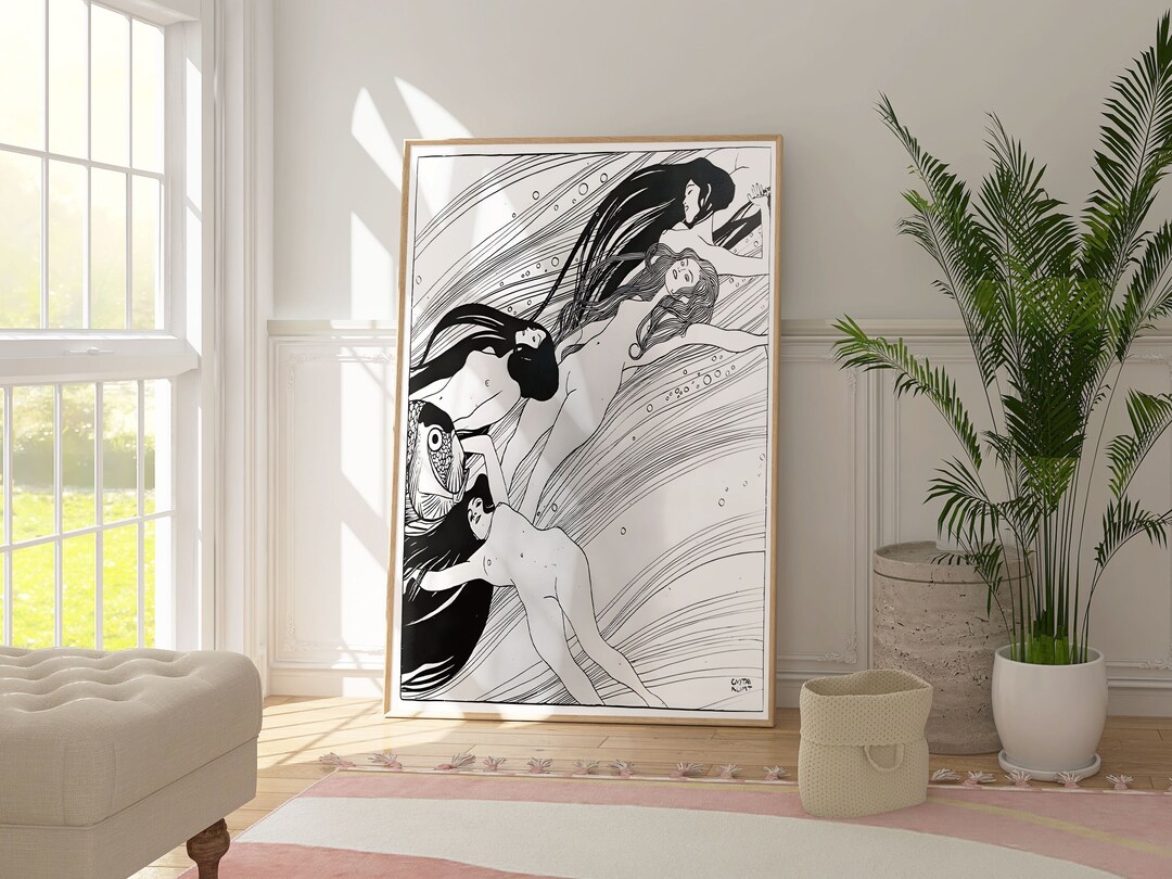 【額縁付き】A2 ポスター グスタフクリムト 魚の血 グスタフ・クリムト「魚の血」プリント、魚の血のアートポスター、白黒