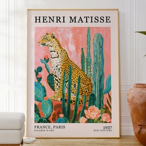 Matisse Cheetah Print, Botanical Leopard Wall Art, Cactus Poster, Modern Pink Decor, Nature Inspired Artwork, Unique Gift for Her, Boho Art