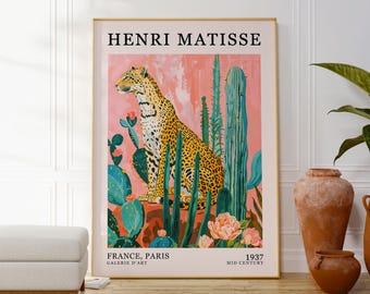 Henri Matisse Leopard Art Print, Mid Century Modern, Botanical Cactus Poster, Gallery Wall Art