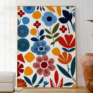Ilustração de flores coloridas, impressão de arte floral moderna para parede, pôster botânico, arte floral minimalista natural, belas artes, decoração boho, presente