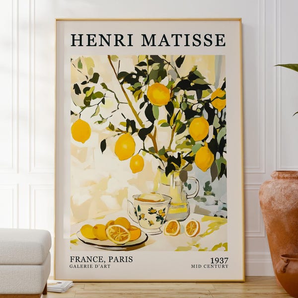 Zitronenbaum-Druck, Henri Matisse inspiriertes botanisches Wand-Kunst-Plakat, modernes Dekor
