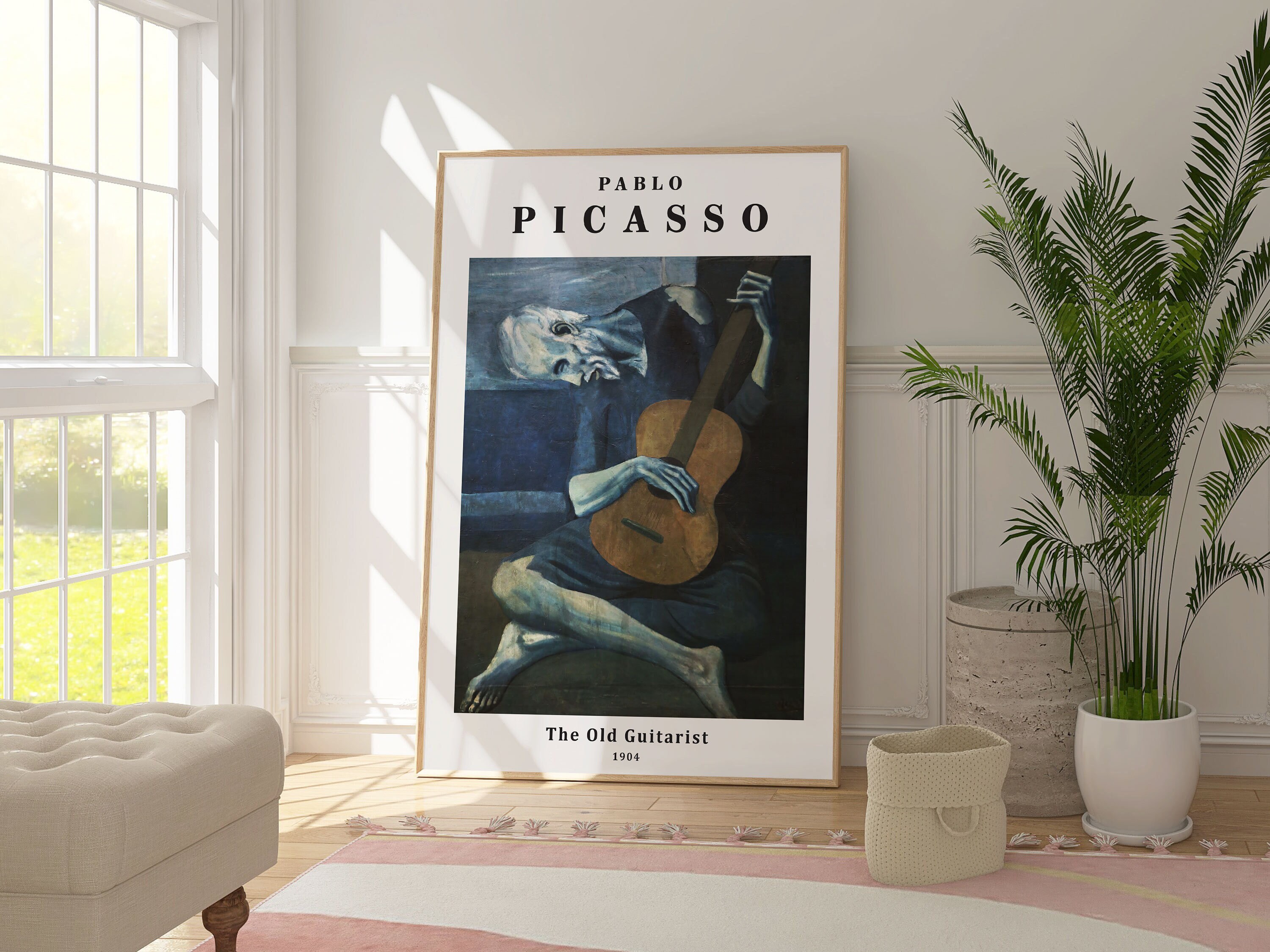 ギターを持った人物の鉛筆画インテリアA4サイズ額縁