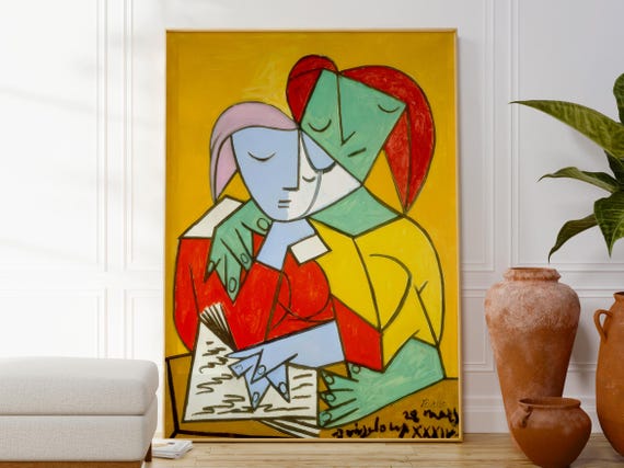 Pablo Picasso Two Girls Reading Print, Minimalist Contemporary Art
