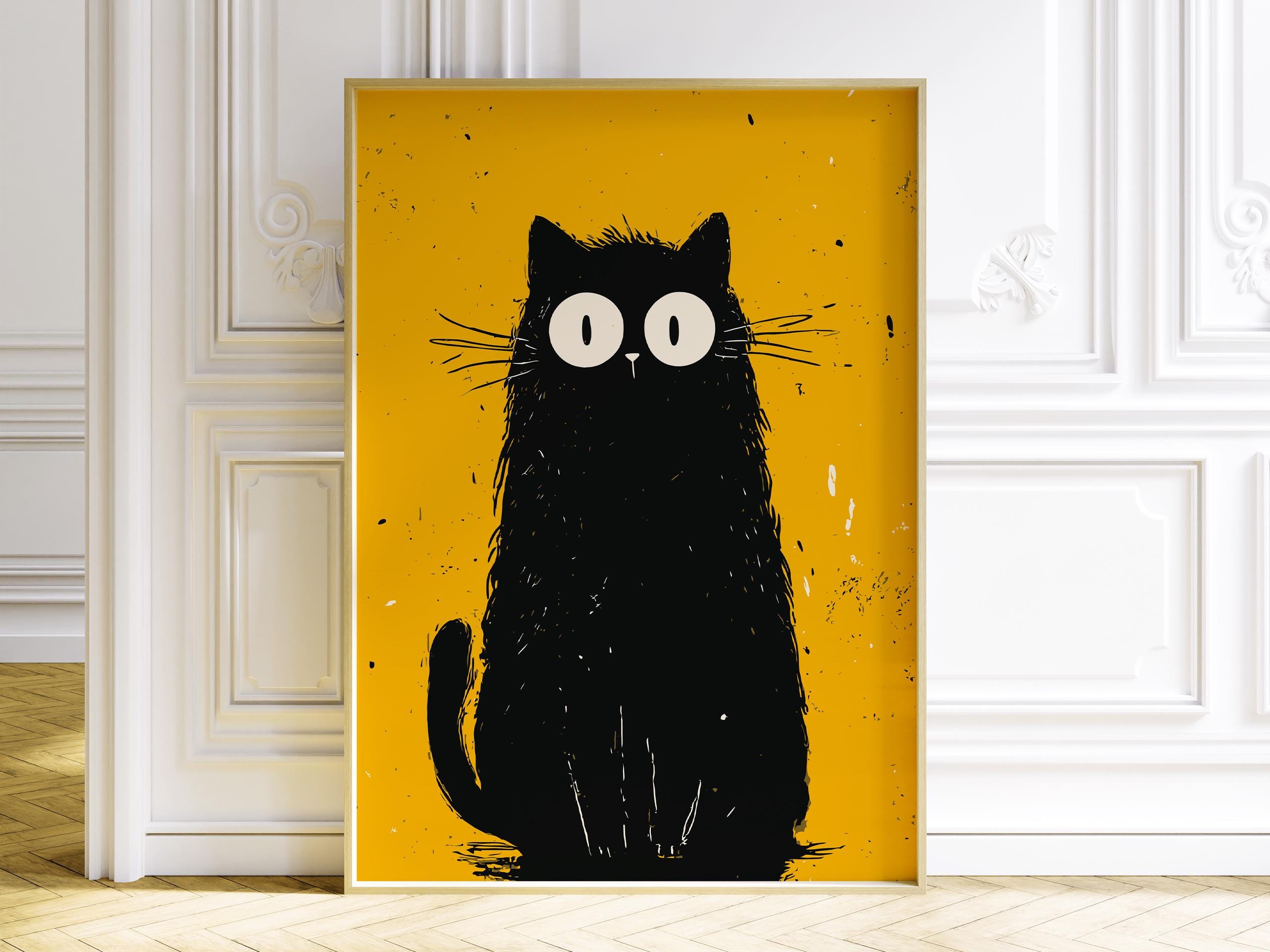 ショックを受けた黒猫のプリント、ミニマリストモダンウォールアート