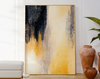 Abstract Black and Gold Wall Art Print, Modern Texture Painting, Neutral Home Decor