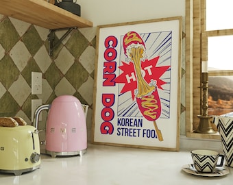 Korean Corn Dog Print, Hot Dog Poster, Street Food Wall Art - Etsy
