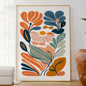Estampa floral moderna, pôster floral abstrato, decoração de parede botânica, arte em estilo escandinavo, ideia de presente estilosa e moderna para ela e ele