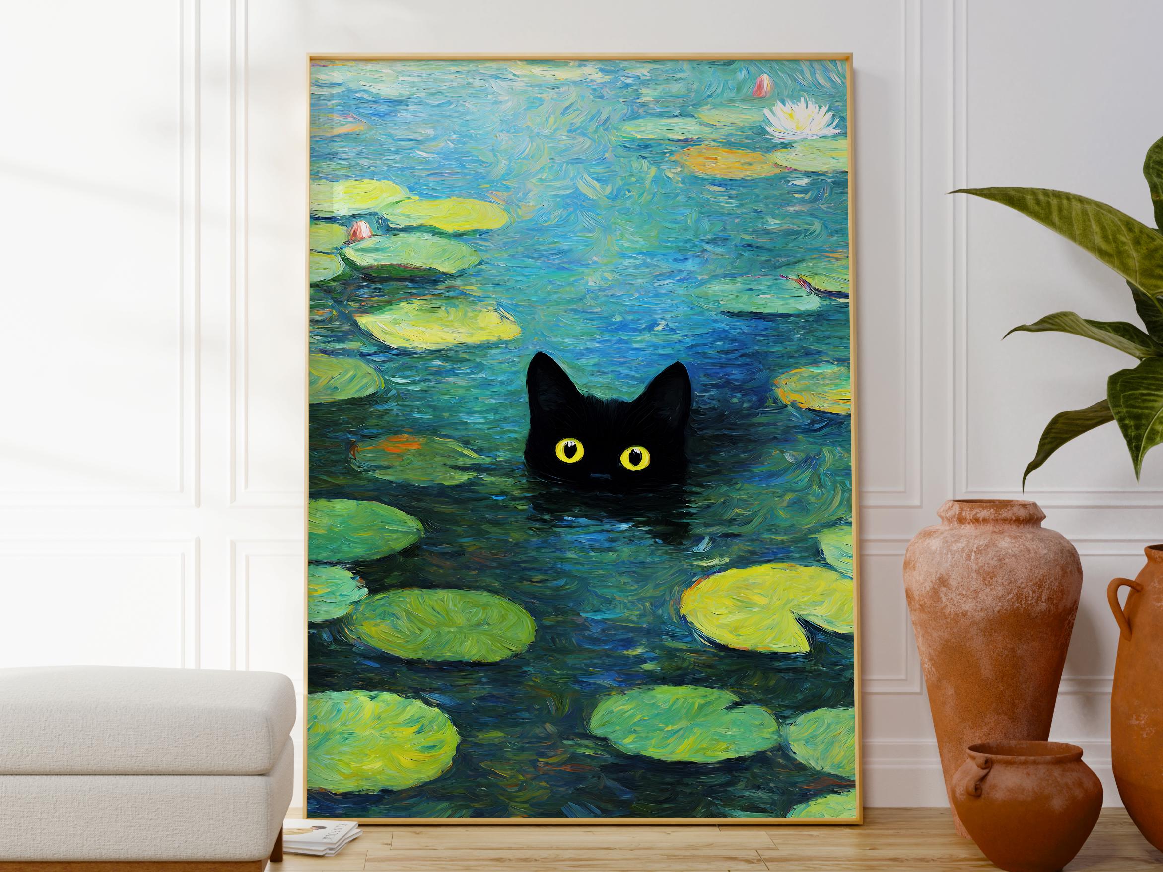 新物屋様 オーダー絵画「猫の背中に何かある〜黒猫の背中にガソリンスタンド」 スタンラン「黒猫」ジクレー、版画用紙 額装品 額縁外寸48.0x59.5x2.5