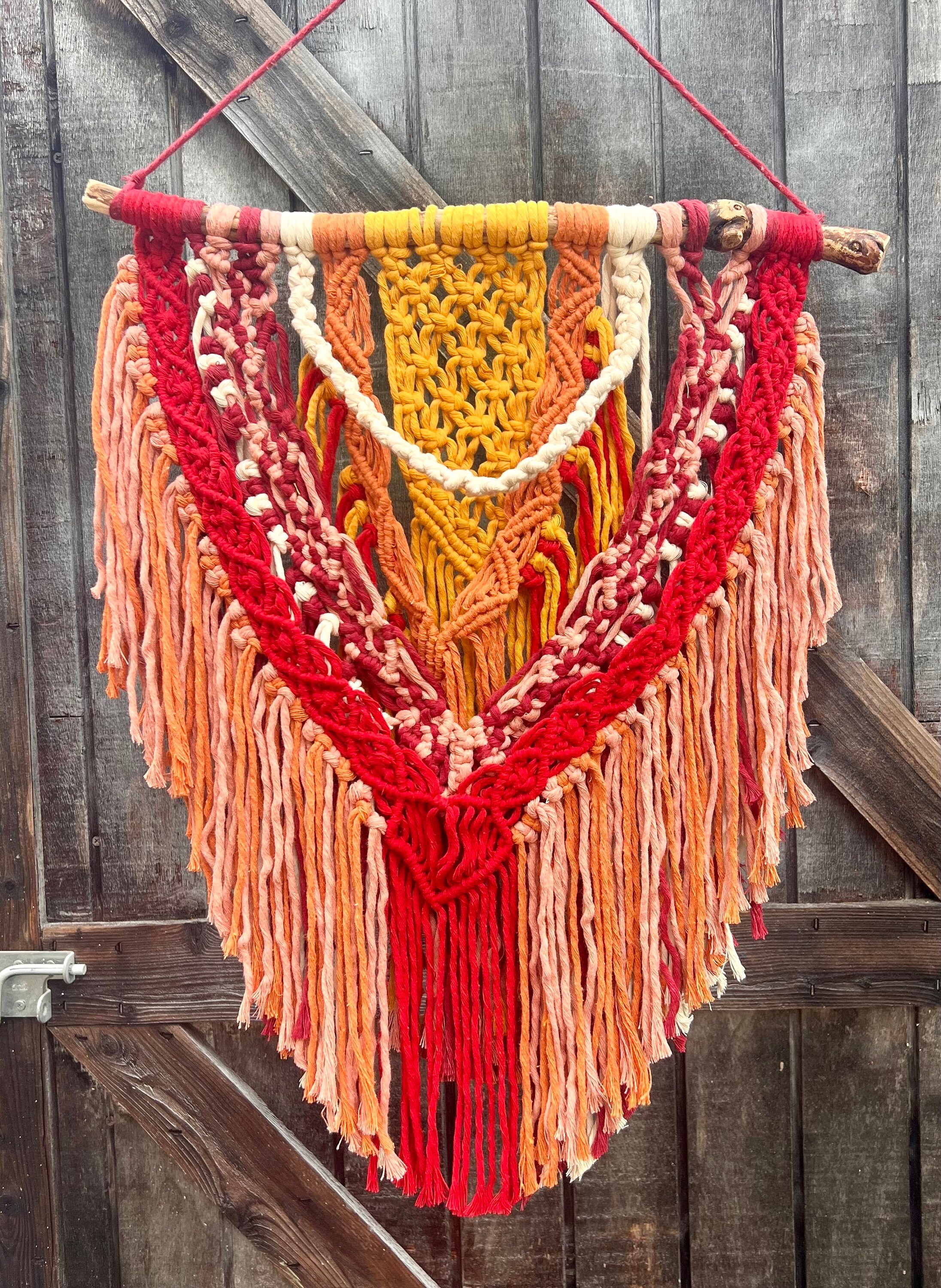 Ketchup & Mustard Layered Macrame Wall Hanging - V Shaped Fiber Art
